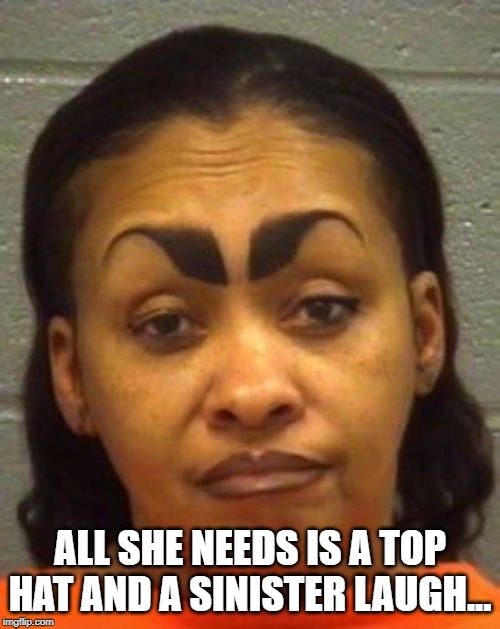 On Fleek | ALL SHE NEEDS IS A TOP HAT AND A SINISTER LAUGH... | image tagged in eyebrows on fleek | made w/ Imgflip meme maker
