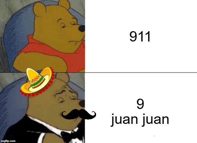 Tuxedo Winnie The Pooh | 911; 9 juan juan | image tagged in memes,tuxedo winnie the pooh | made w/ Imgflip meme maker