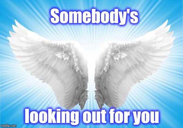 Angels | Somebody's looking out for you | image tagged in angels | made w/ Imgflip meme maker