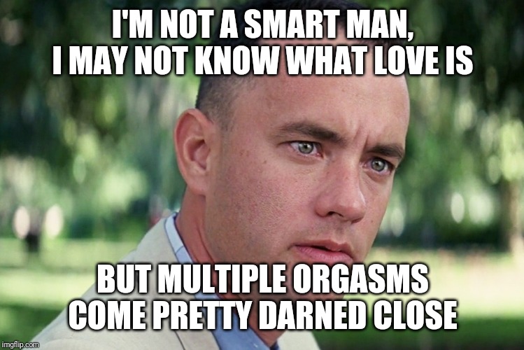 And Just Like That Meme | I'M NOT A SMART MAN, I MAY NOT KNOW WHAT LOVE IS; BUT MULTIPLE ORGASMS COME PRETTY DARNED CLOSE | image tagged in memes,and just like that | made w/ Imgflip meme maker