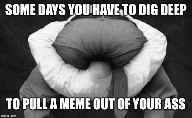 Head up ass  | SOME DAYS YOU HAVE TO DIG DEEP; TO PULL A MEME OUT OF YOUR ASS | image tagged in head up ass | made w/ Imgflip meme maker