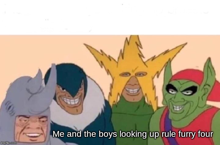 Me And The Boys Meme | Me and the boys looking up rule furry four | image tagged in memes,me and the boys | made w/ Imgflip meme maker