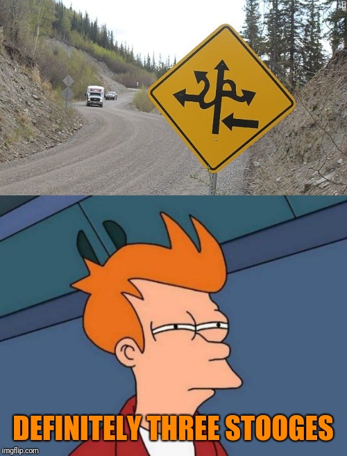 Nyuk, Nyuk, Nyuk | DEFINITELY THREE STOOGES | image tagged in memes,futurama fry,the three stooges,curly,44colt,funny road signs | made w/ Imgflip meme maker