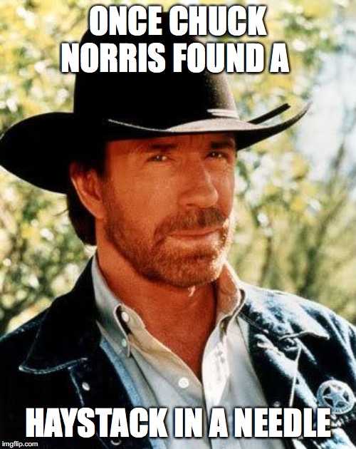 Chuck Norris Meme | ONCE CHUCK NORRIS FOUND A; HAYSTACK IN A NEEDLE | image tagged in memes,chuck norris | made w/ Imgflip meme maker