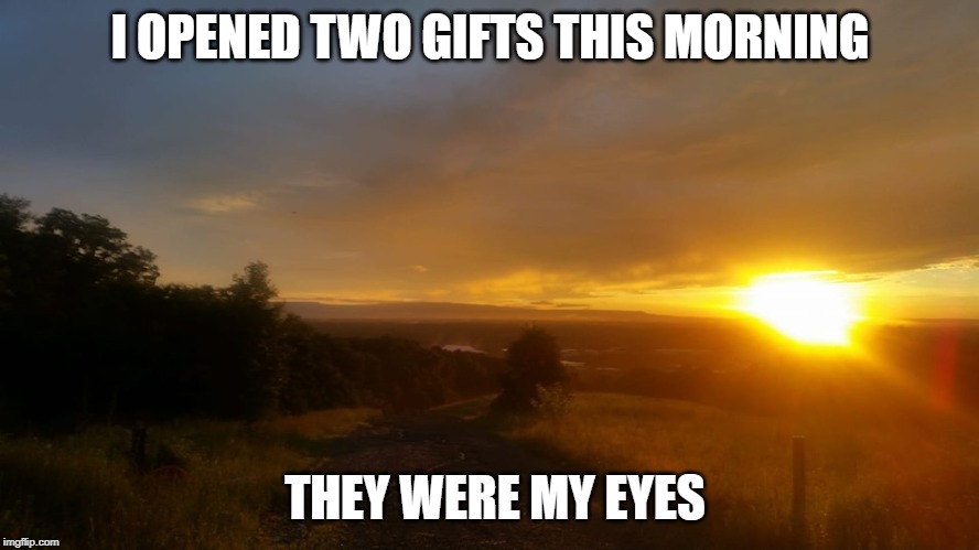 The gift | I OPENED TWO GIFTS THIS MORNING; THEY WERE MY EYES | image tagged in gift,life | made w/ Imgflip meme maker