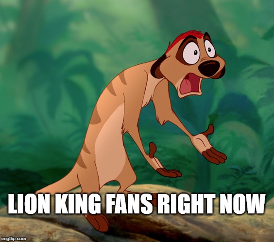 Lion king fans right now | LION KING FANS RIGHT NOW | image tagged in lion king | made w/ Imgflip meme maker