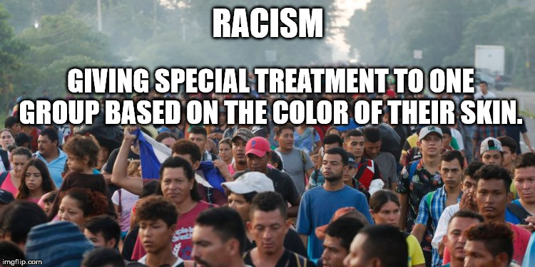 Racism | RACISM; GIVING SPECIAL TREATMENT TO ONE GROUP BASED ON THE COLOR OF THEIR SKIN. | image tagged in racism,illegal immigration,due process,illegals | made w/ Imgflip meme maker
