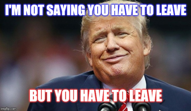 Trump Oopsie | I'M NOT SAYING YOU HAVE TO LEAVE; BUT YOU HAVE TO LEAVE | image tagged in trump oopsie | made w/ Imgflip meme maker