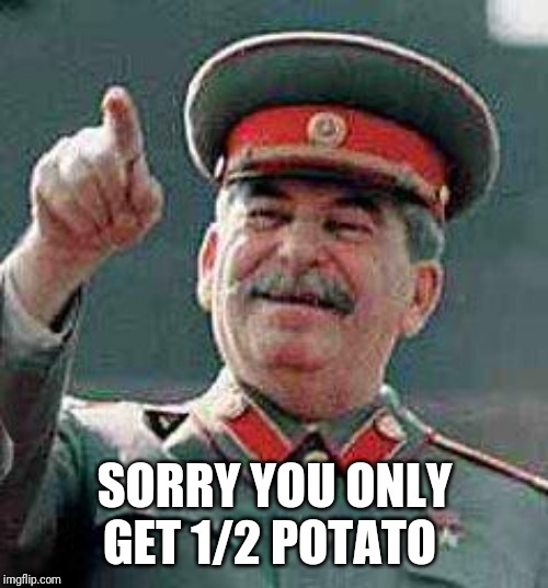 Stalin says | SORRY YOU ONLY GET 1/2 POTATO | image tagged in stalin says | made w/ Imgflip meme maker
