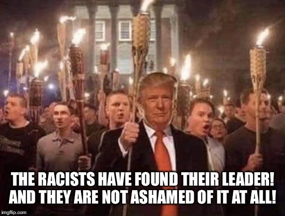 The Leader Of The Pack! | THE RACISTS HAVE FOUND THEIR LEADER! AND THEY ARE NOT ASHAMED OF IT AT ALL! | image tagged in donald trump,racist,deplorables,trump supporters,trump rally,klan rally | made w/ Imgflip meme maker