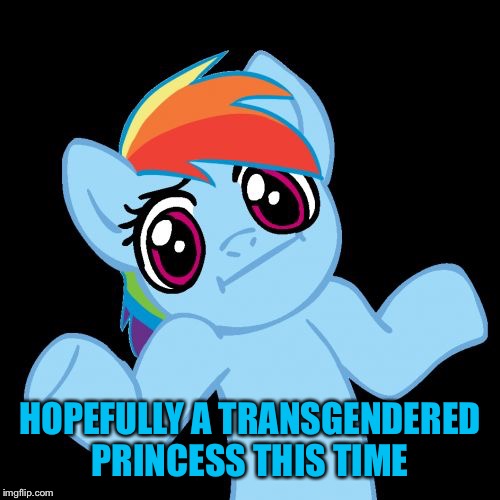 Pony Shrugs Meme | HOPEFULLY A TRANSGENDERED PRINCESS THIS TIME | image tagged in memes,pony shrugs | made w/ Imgflip meme maker