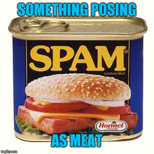 spam | SOMETHING POSING AS MEAT | image tagged in spam | made w/ Imgflip meme maker