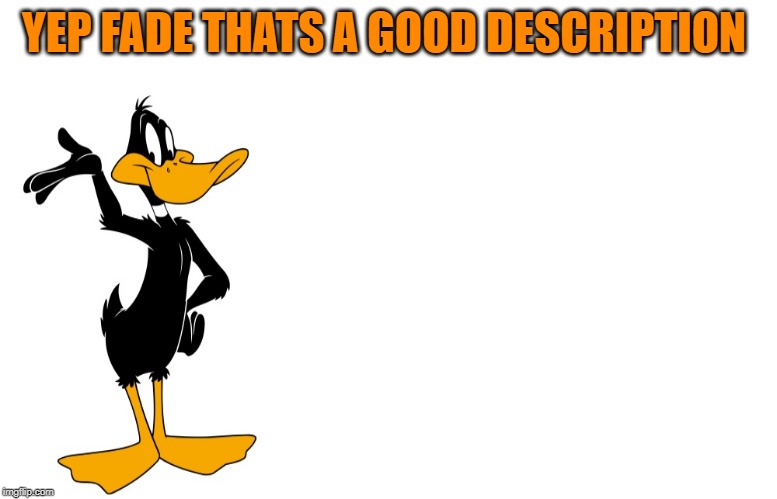 daffy speaking | YEP FADE THATS A GOOD DESCRIPTION | image tagged in daffy speaking | made w/ Imgflip meme maker