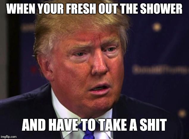 WHEN YOUR FRESH OUT THE SHOWER; AND HAVE TO TAKE A SHIT | image tagged in donald trump | made w/ Imgflip meme maker