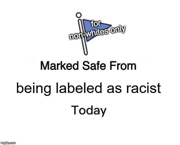 Marked Safe From Meme | being labeled as racist for non-whites only | image tagged in memes,marked safe from | made w/ Imgflip meme maker