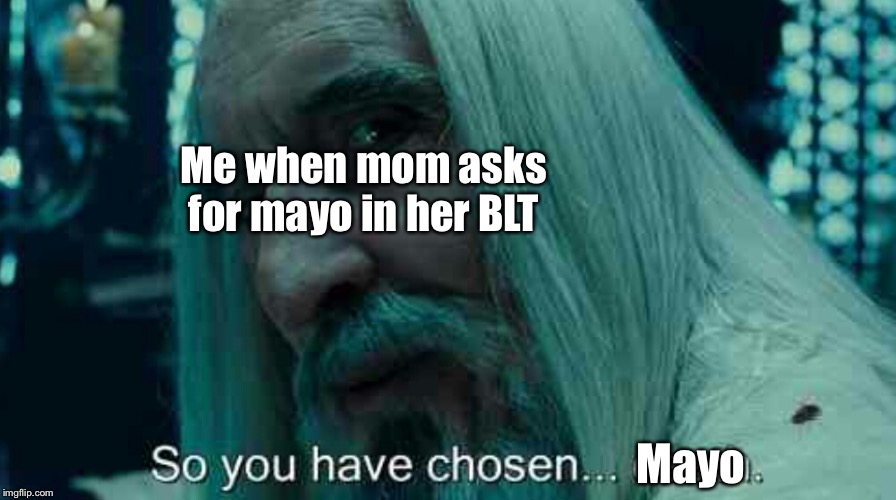 So you have chosen death | Me when mom asks for mayo in her BLT; Mayo | image tagged in so you have chosen death | made w/ Imgflip meme maker
