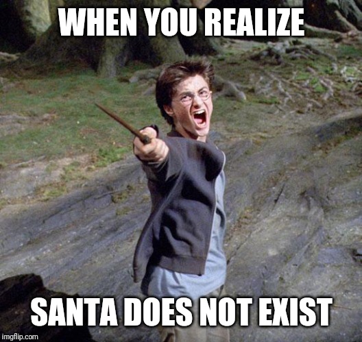 Harry potter | WHEN YOU REALIZE; SANTA DOES NOT EXIST | image tagged in harry potter | made w/ Imgflip meme maker