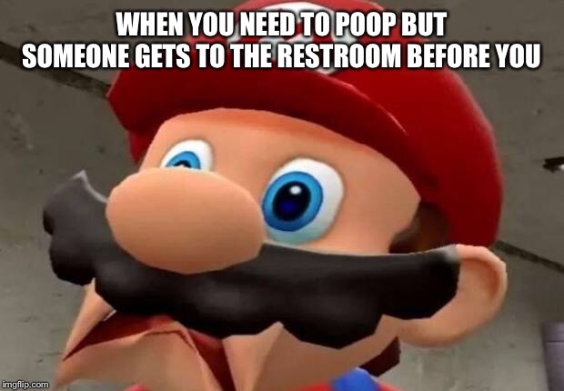 Mario WTF | WHEN YOU NEED TO POOP BUT SOMEONE GETS TO THE RESTROOM BEFORE YOU | image tagged in mario wtf,bathroom,pooping,uh oh | made w/ Imgflip meme maker