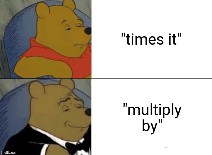 Fancy Mathematics | "times it"; "multiply by" | image tagged in memes,tuxedo winnie the pooh,math | made w/ Imgflip meme maker