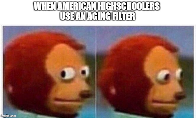 I didnt see anything | WHEN AMERICAN HIGHSCHOOLERS 
USE AN AGING FILTER | image tagged in i didnt see anything | made w/ Imgflip meme maker