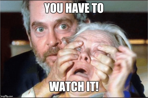 Bird box eyes open | YOU HAVE TO WATCH IT! | image tagged in bird box eyes open | made w/ Imgflip meme maker