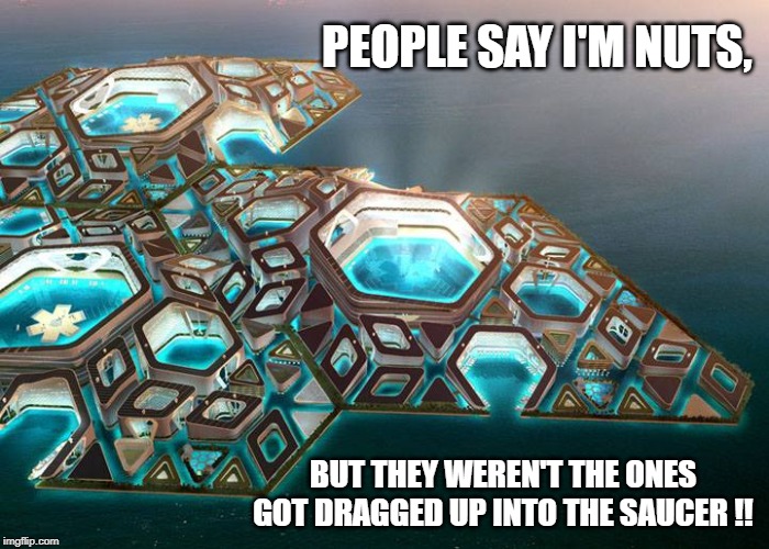 Abductees | PEOPLE SAY I'M NUTS, BUT THEY WEREN'T THE ONES GOT DRAGGED UP INTO THE SAUCER !! | image tagged in humor | made w/ Imgflip meme maker