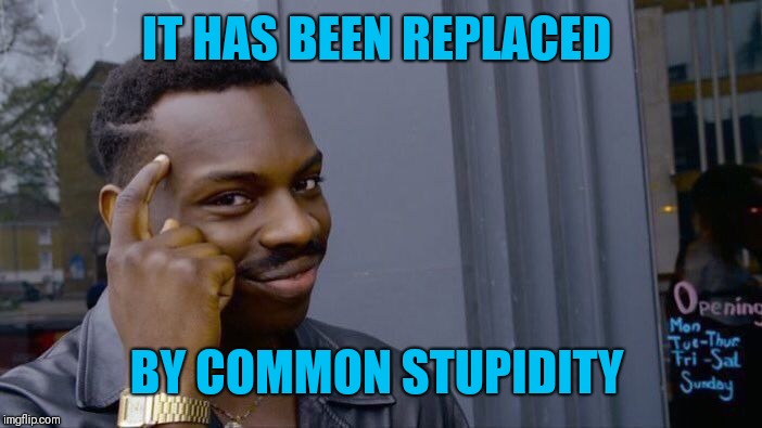 Roll Safe Think About It Meme | IT HAS BEEN REPLACED BY COMMON STUPIDITY | image tagged in memes,roll safe think about it | made w/ Imgflip meme maker