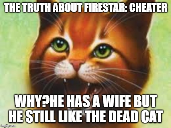 Warrior cats Firestar | THE TRUTH ABOUT FIRESTAR: CHEATER; WHY?HE HAS A WIFE BUT HE STILL LIKE THE DEAD CAT | image tagged in warrior cats firestar | made w/ Imgflip meme maker