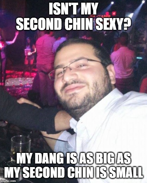 Arab Peter Griffin | ISN'T MY SECOND CHIN SEXY? MY DANG IS AS BIG AS MY SECOND CHIN IS SMALL | image tagged in fun,fat | made w/ Imgflip meme maker