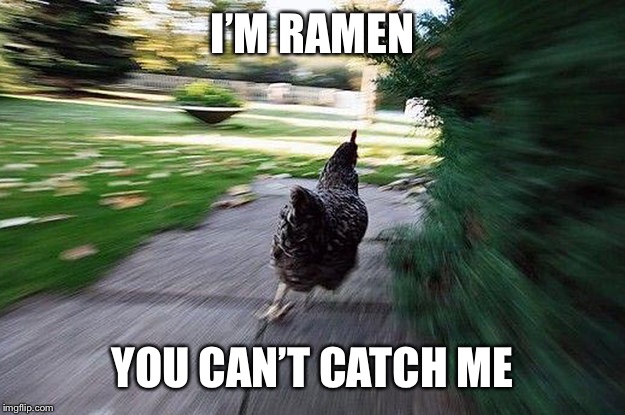 Chicken Running | I’M RAMEN YOU CAN’T CATCH ME | image tagged in chicken running | made w/ Imgflip meme maker