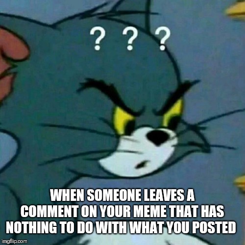 Mildly confused Tom | WHEN SOMEONE LEAVES A COMMENT ON YOUR MEME THAT HAS NOTHING TO DO WITH WHAT YOU POSTED | image tagged in another tom meme | made w/ Imgflip meme maker