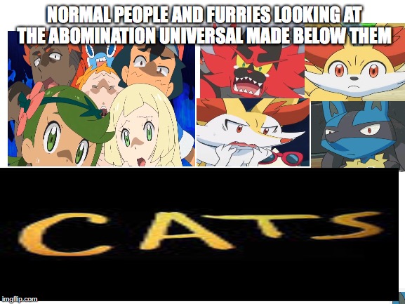 can't believe I'm saying this but we must team up just this once | NORMAL PEOPLE AND FURRIES LOOKING AT THE ABOMINATION UNIVERSAL MADE BELOW THEM | image tagged in blank white template | made w/ Imgflip meme maker