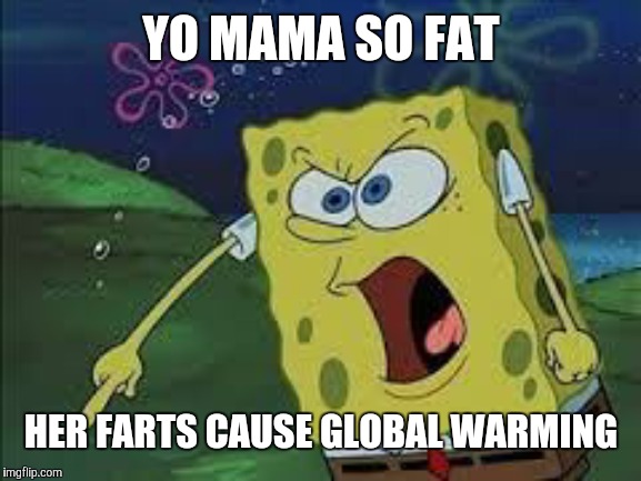 spongebob screaming | YO MAMA SO FAT; HER FARTS CAUSE GLOBAL WARMING | image tagged in spongebob screaming,yo momma so fat,yo mama,yo mamas so fat,memes,funny | made w/ Imgflip meme maker