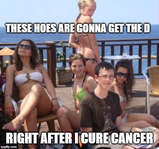 Riches before Bitches | THESE HOES ARE GONNA GET THE D; RIGHT AFTER I CURE CANCER | image tagged in memes,priority peter | made w/ Imgflip meme maker