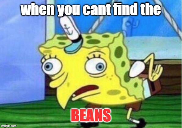 Mocking Spongebob Meme | when you cant find the; BEANS | image tagged in memes,mocking spongebob | made w/ Imgflip meme maker