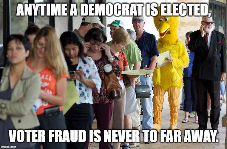 Democratic voter | ANYTIME A DEMOCRAT IS ELECTED, VOTER FRAUD IS NEVER TO FAR AWAY. | image tagged in politics,political meme,democrats,political,funny,funny memes | made w/ Imgflip meme maker