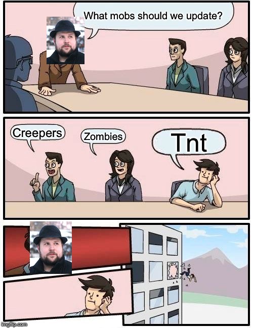 Boardroom Meeting Suggestion | What mobs should we update? Creepers; Zombies; Tnt | image tagged in memes,boardroom meeting suggestion | made w/ Imgflip meme maker