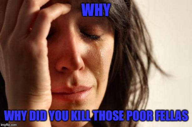 First World Problems Meme | WHY WHY DID YOU KILL THOSE POOR FELLAS | image tagged in memes,first world problems | made w/ Imgflip meme maker