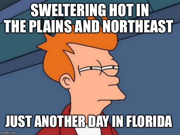 Futurama Fry Meme | SWELTERING HOT IN THE PLAINS AND NORTHEAST; JUST ANOTHER DAY IN FLORIDA | image tagged in memes,futurama fry | made w/ Imgflip meme maker