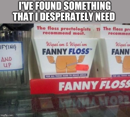Fanny floss | I'VE FOUND SOMETHING THAT I DESPERATELY NEED | image tagged in fanny floss | made w/ Imgflip meme maker