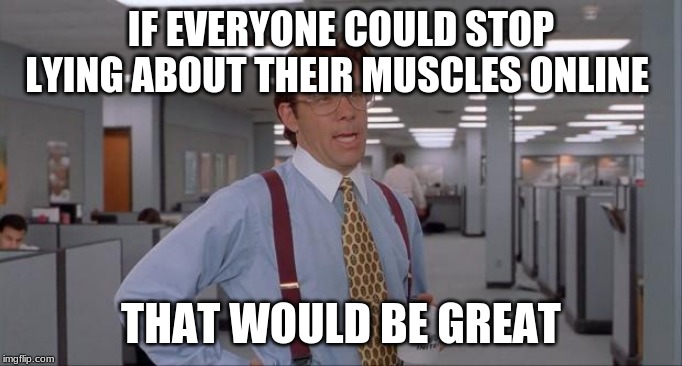 That Would Be Great | IF EVERYONE COULD STOP LYING ABOUT THEIR MUSCLES ONLINE THAT WOULD BE GREAT | image tagged in that would be great | made w/ Imgflip meme maker