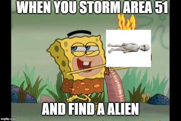 Spongegar Fire | WHEN YOU STORM AREA 51; AND FIND A ALIEN | made w/ Imgflip meme maker