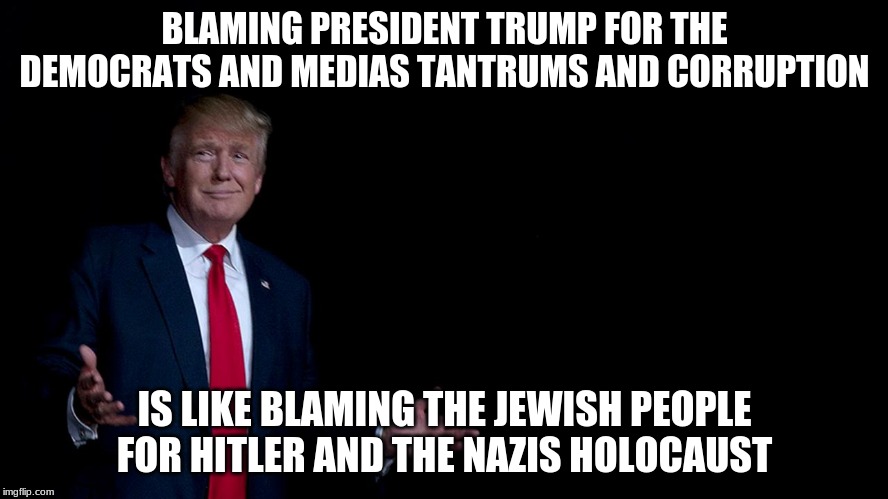 BLAMING PRESIDENT TRUMP FOR THE DEMOCRATS AND MEDIAS TANTRUMS AND CORRUPTION; IS LIKE BLAMING THE JEWISH PEOPLE FOR HITLER AND THE NAZIS HOLOCAUST | image tagged in donald trump approves,president trump,trump 2020,politics,political | made w/ Imgflip meme maker