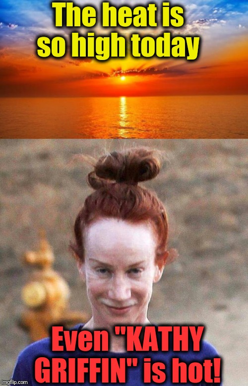 Did you ever think there would come a day when Kathy Griffin is hot?? | The heat is so high today; Even "KATHY GRIFFIN" is hot! | image tagged in summer,hot,kathy griffin,lol | made w/ Imgflip meme maker