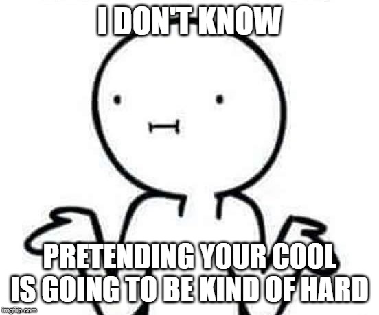 I dont know | I DON'T KNOW PRETENDING YOUR COOL IS GOING TO BE KIND OF HARD | image tagged in i dont know | made w/ Imgflip meme maker