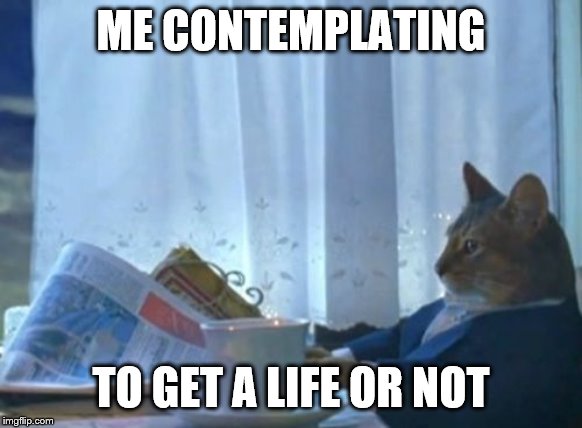 I Should Buy A Boat Cat | ME CONTEMPLATING; TO GET A LIFE OR NOT | image tagged in memes,i should buy a boat cat | made w/ Imgflip meme maker