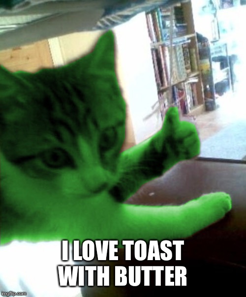 thumbs up RayCat | I LOVE TOAST WITH BUTTER | image tagged in thumbs up raycat | made w/ Imgflip meme maker