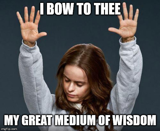 Praise the lord | I BOW TO THEE MY GREAT MEDIUM OF WISDOM | image tagged in praise the lord | made w/ Imgflip meme maker