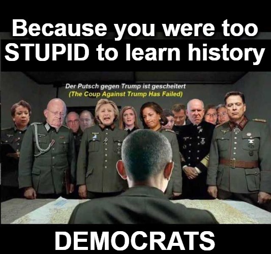 Democrats: Because You Were Too STUPID to Learn History | Because you were too STUPID to learn history; DEMOCRATS | image tagged in democrats,nazis everywhere,nazism,liberal hypocrisy,crooked hillary,deep state | made w/ Imgflip meme maker