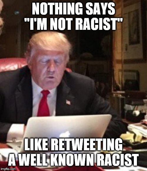 Trump Computer | NOTHING SAYS "I'M NOT RACIST"; LIKE RETWEETING A WELL KNOWN RACIST | image tagged in trump computer | made w/ Imgflip meme maker